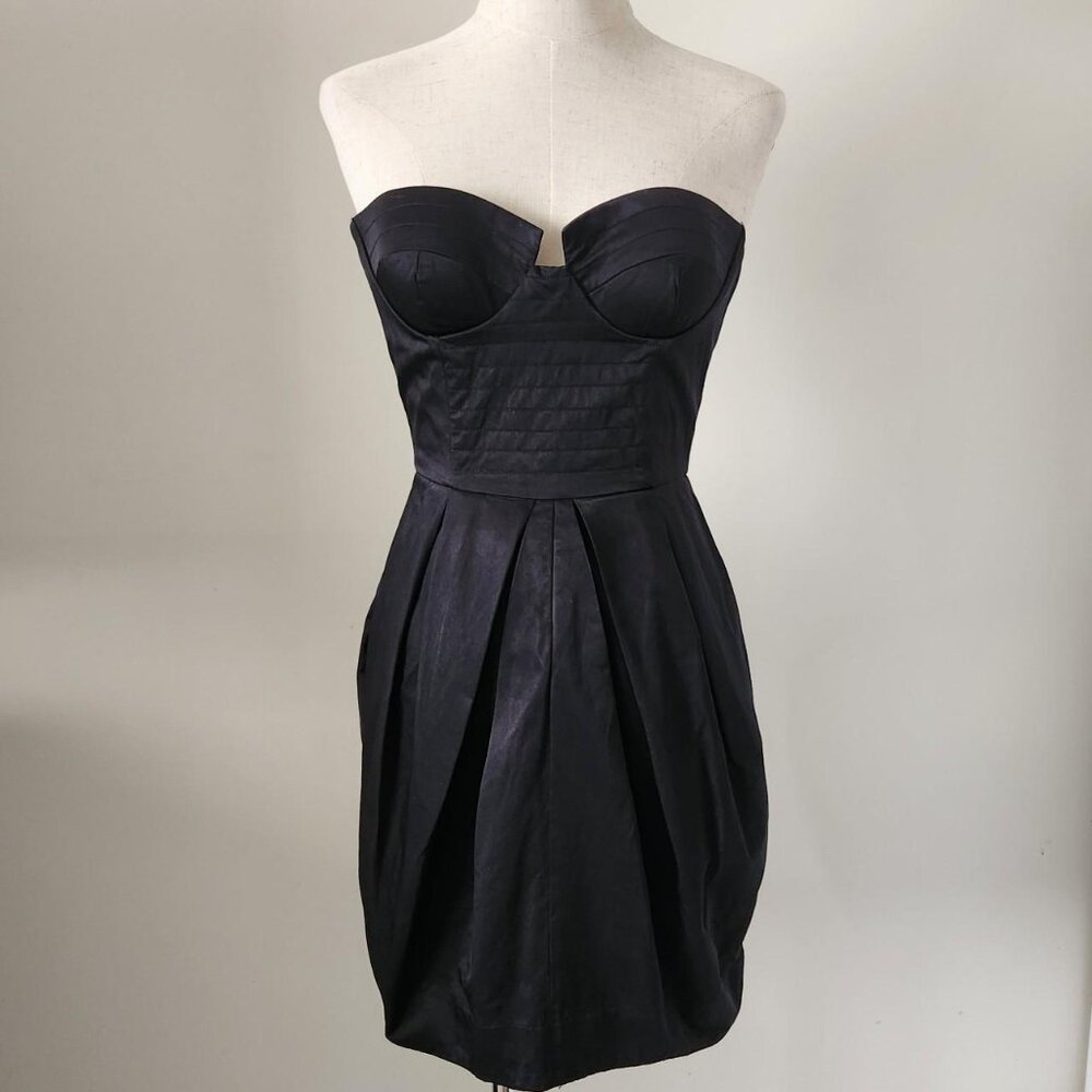 2000s Tea/f Black Strapless Sweetheart Bustier Cocktail Dress. Size S.